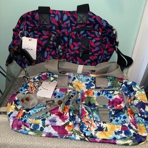 Kipling Floral Multicolor & Navy Leaf Print Shoulder Bags